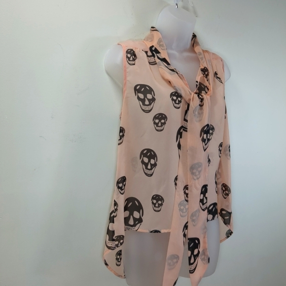 B envied Tops - B_envied Sheer Skull Print, Pink And Blue Blouse,  Size M